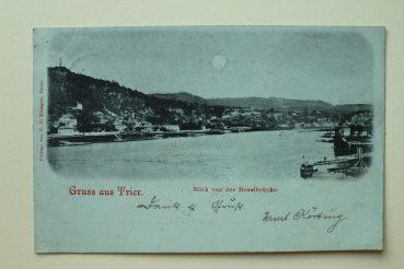 Ansichtskarte Mondschein AK Gruß aus Trier 1898 Häuser Mosel Anlegestelle Architektur Ortsansicht Rheinland Pfalz